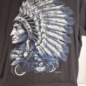 VTG Rock Chang Native Indian Chief Biker 90’s  T-Shirt XXL Black Single Stitch